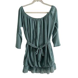 Sabo Skirt Women XS Green Long Sleeve Tie Belted Off The Shoulder Mini Dress NWT